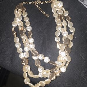 Designer Stamped Vintage Multistrand Coin Pearl Necklace With Gold Details